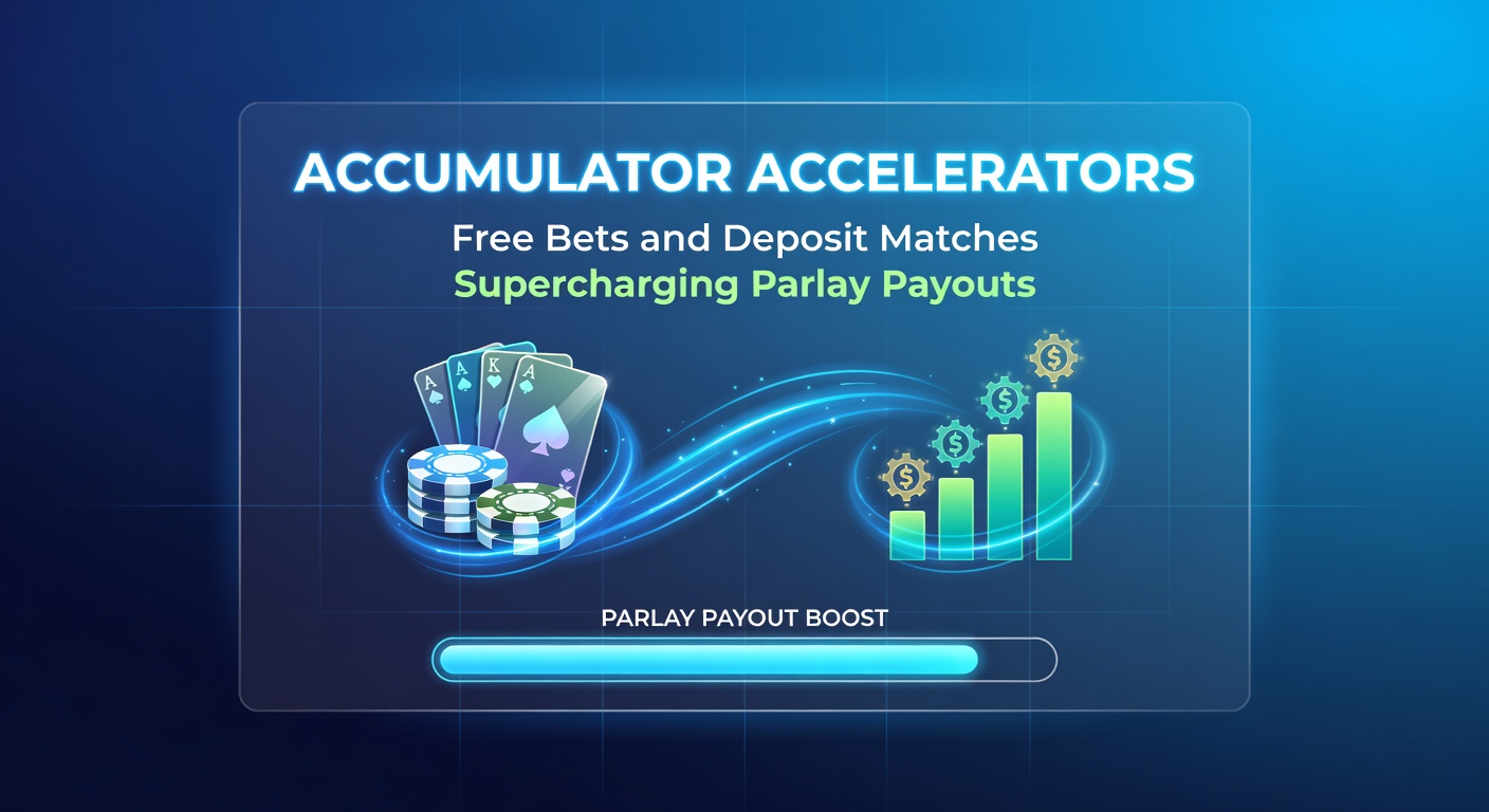 Graphic showing stacked parlay bets with free bet tokens and deposit match multipliers boosting payouts on a sportsbook interface