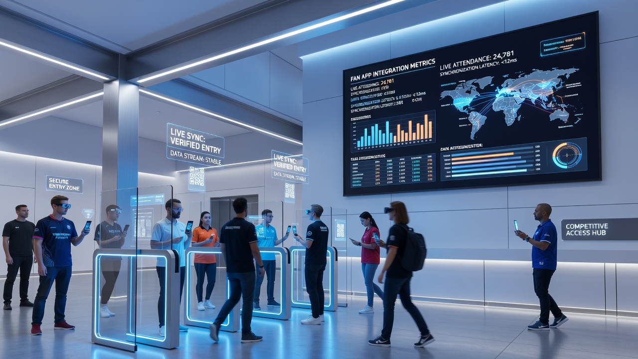 Stadium entry gate with integrated sensors and fans using mobile apps for live verification