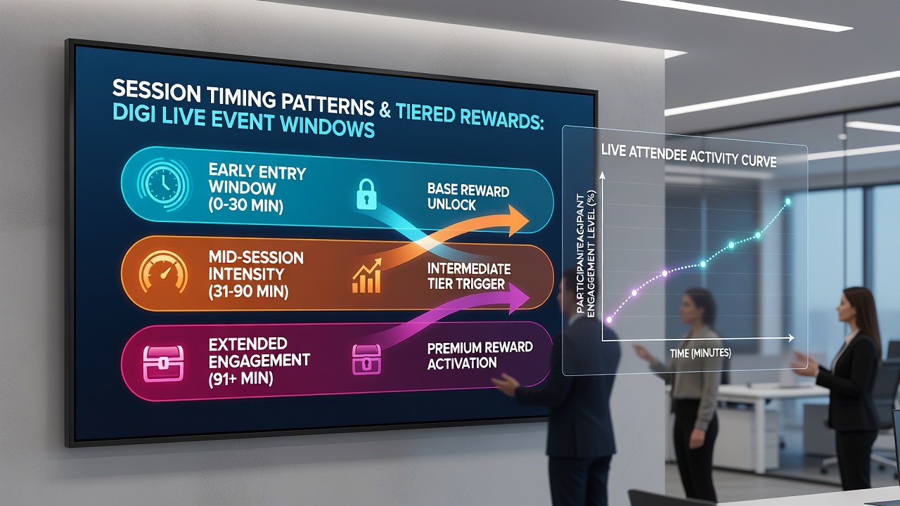 Chart illustrating reward tier progression tied to session duration in live event windows