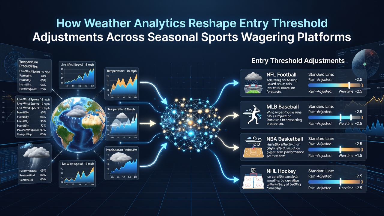Weather data overlays on digital sports betting interfaces showing seasonal threshold recalibrations