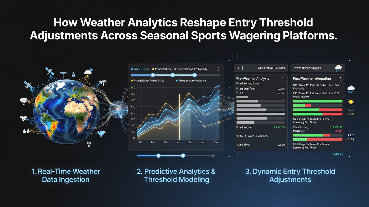 Analytics dashboard displaying weather-driven entry adjustments for seasonal sports markets