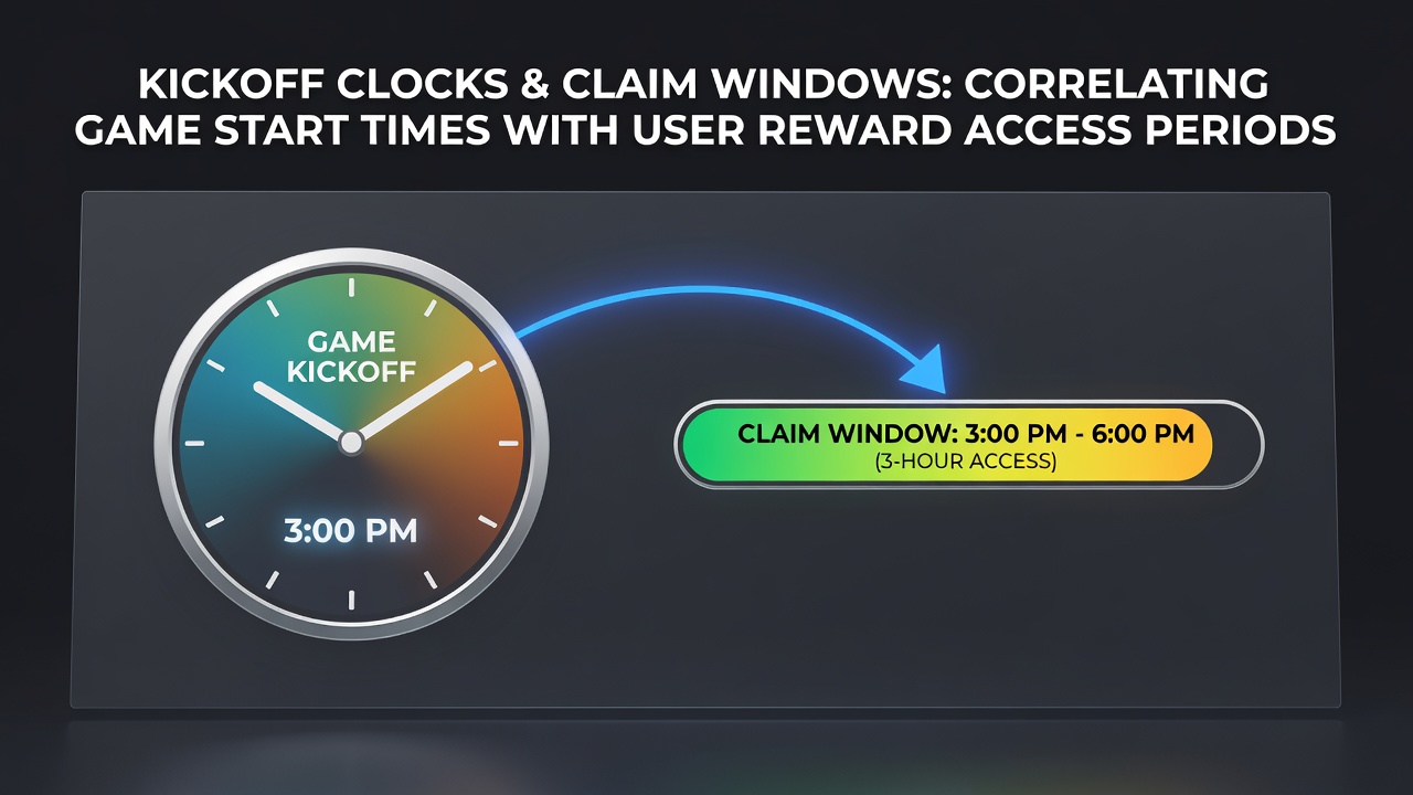Sports betting interface showing game start times aligned with reward claim windows on a digital platform
