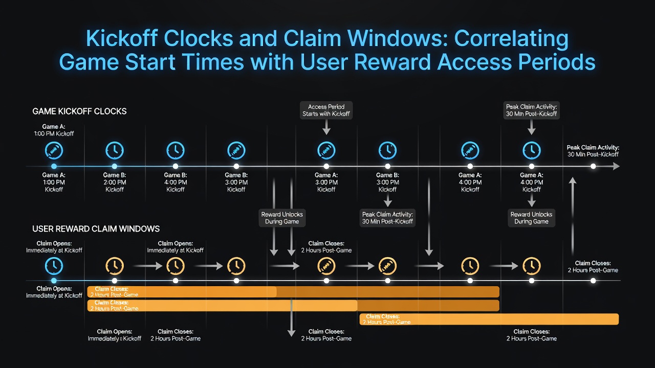 Analytics dashboard displaying correlations between game kickoffs and user reward claim activity timelines