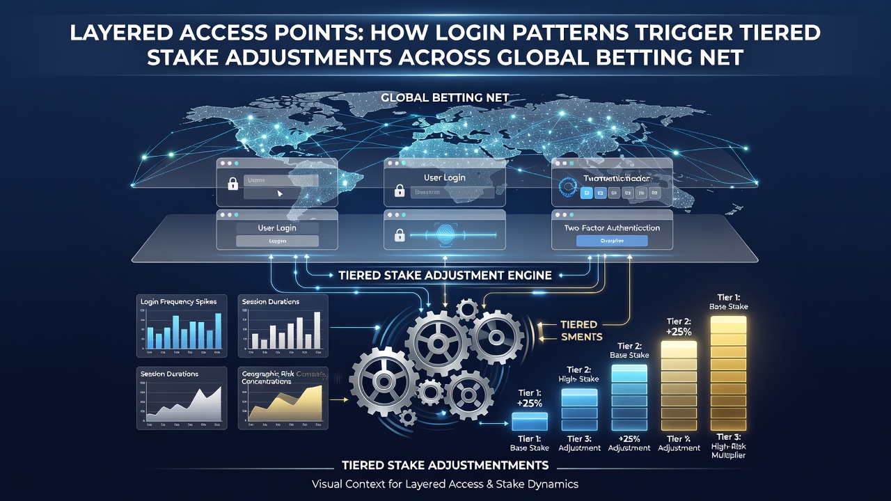 Flowchart illustrating how authentication timestamps feed into multi-tier stake limit engines used by global betting operators