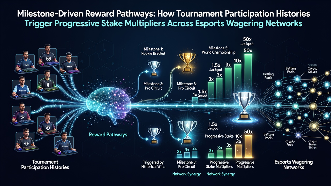 Esports players reviewing tournament histories that activate stake multipliers on wagering platforms
