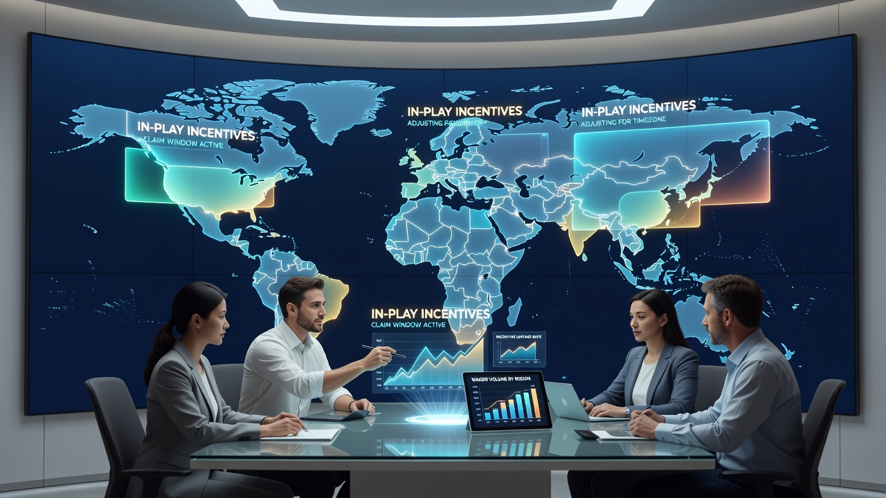 Illustration of synchronized claim windows across global time zones for in-play betting incentives