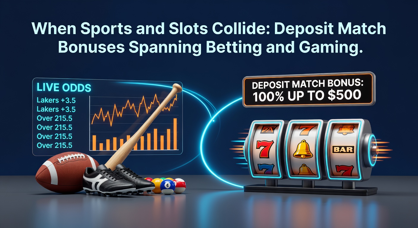 Screenshot of a betting app interface showing a deposit match bonus dashboard with tabs for sports events and slot games